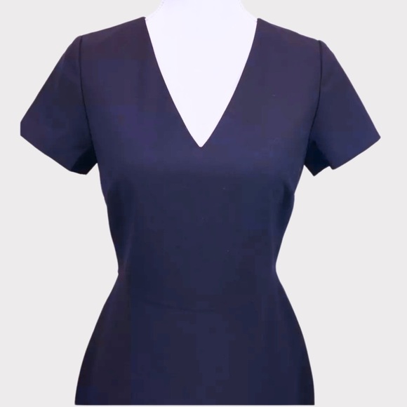 J. Crew Cap-Sleeve V-Neck Midi Dress | Italian Stretch Wool | Blue | Size 0 - Picture 4 of 15